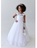 Beaded White Lace Tulle V Back Flower Girl Dress Beaded White Lace Tulle V Back Flower Girl Dress